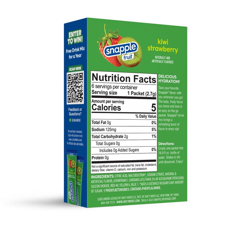 Juicy Mixes Snapple Kiwi Strawberry Powder Drink Mix - 12 Boxes of 6 Powder Sticks, 72 Sticks Total | Sugar Free | On-the-Go Hydration for Refreshing Beverages - Image 2